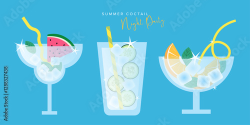 Set of summer cocktails, design elements