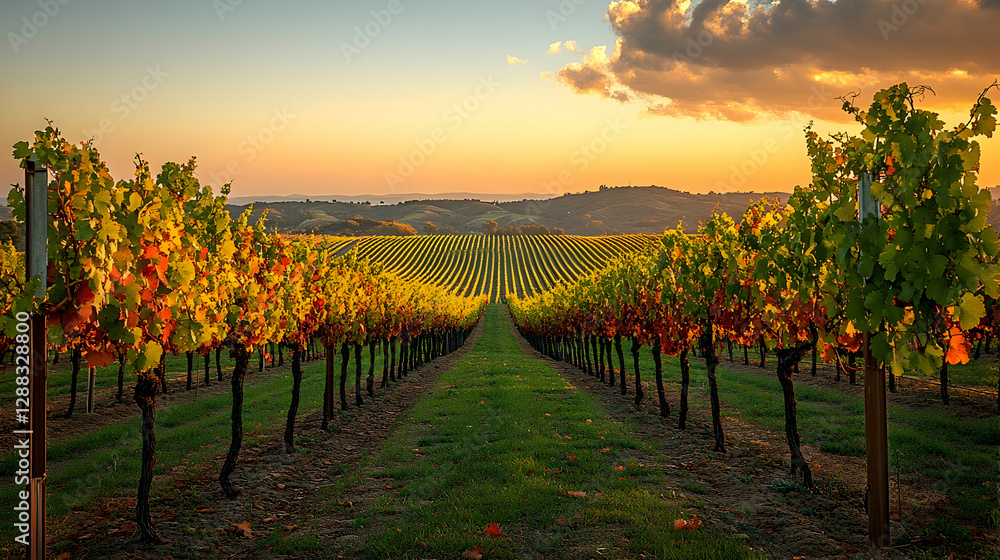 Naklejka premium Vineyard Sunset Landscape