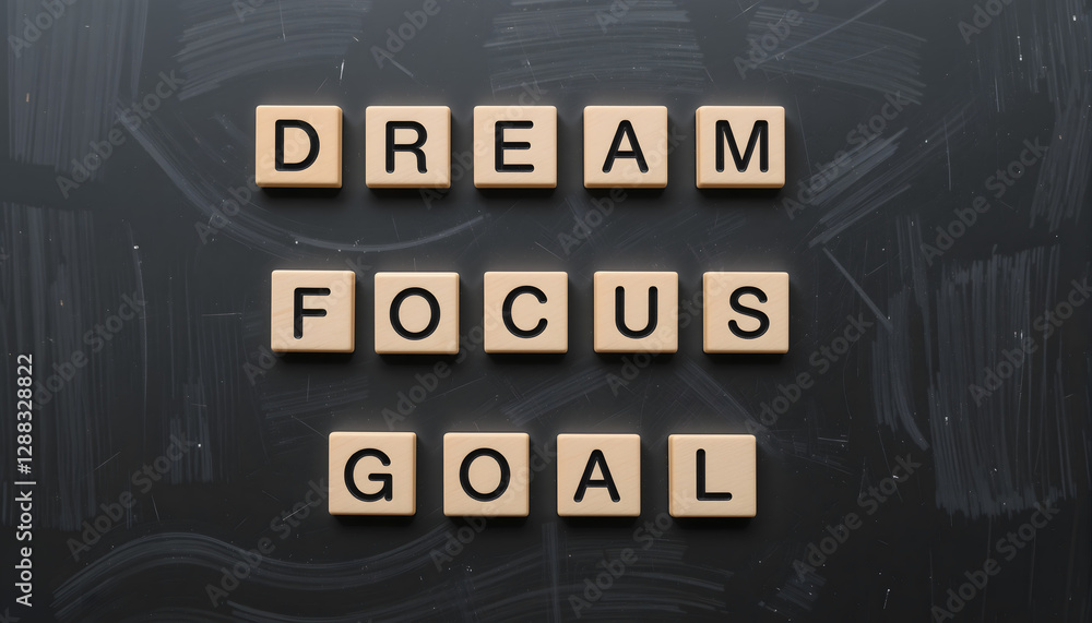 Motivational Words Formed with Letter Cubes on a Black Chalkboard Motivational Words Formed with Letter Cubes on a Black Chalkboard