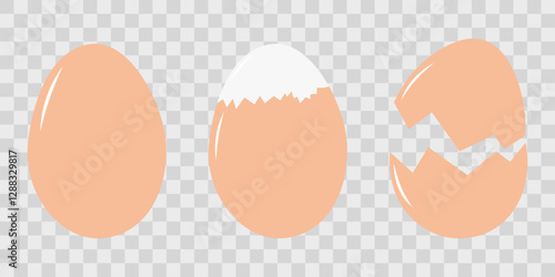 Whole egg, partially peeled boiled egg and eggshell Menu or recipe cards design element idea Set 3