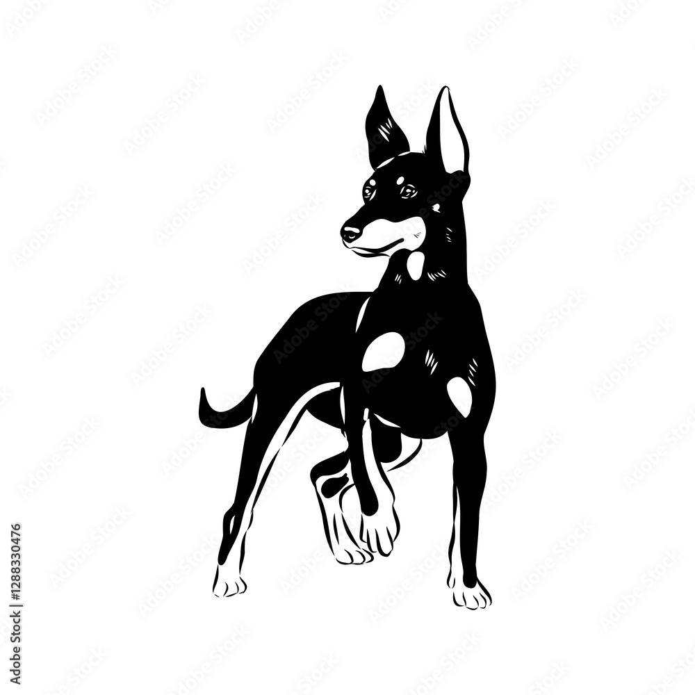 English toy terrier, vector sketch English toy terrier detailed drawn dog. English toy terrier, vector sketch English toy terrier detailed drawn dog.