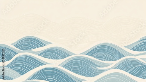 Waves of Serenity: Abstract representation of gentle ocean waves, showcasing a rhythmic pattern of soft blue hues against a textured backdrop.