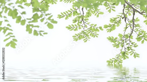 Soft Green Leaves Reflecting in Calm Water