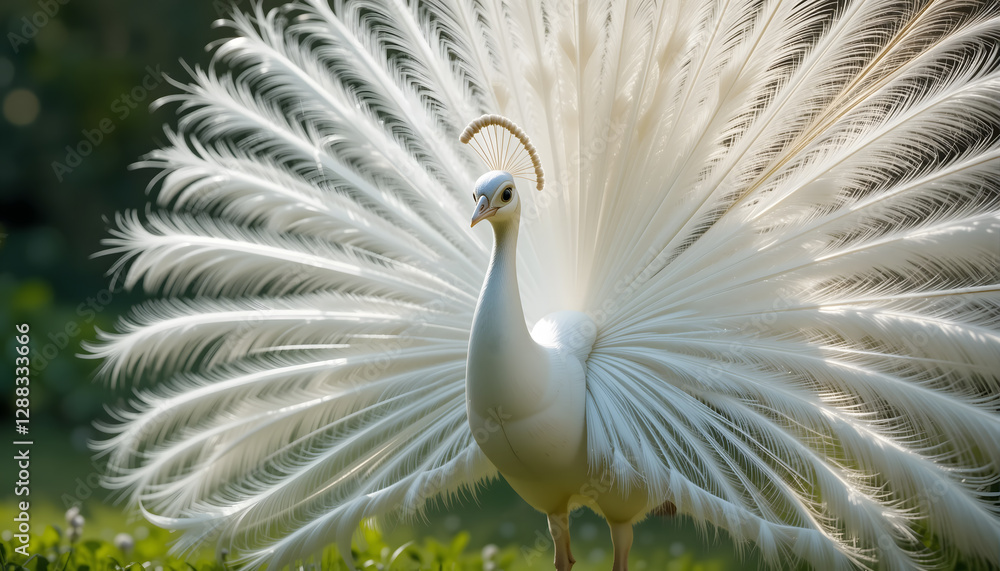 Obraz premium Rare Albino Peacock Spreading Its Feathers