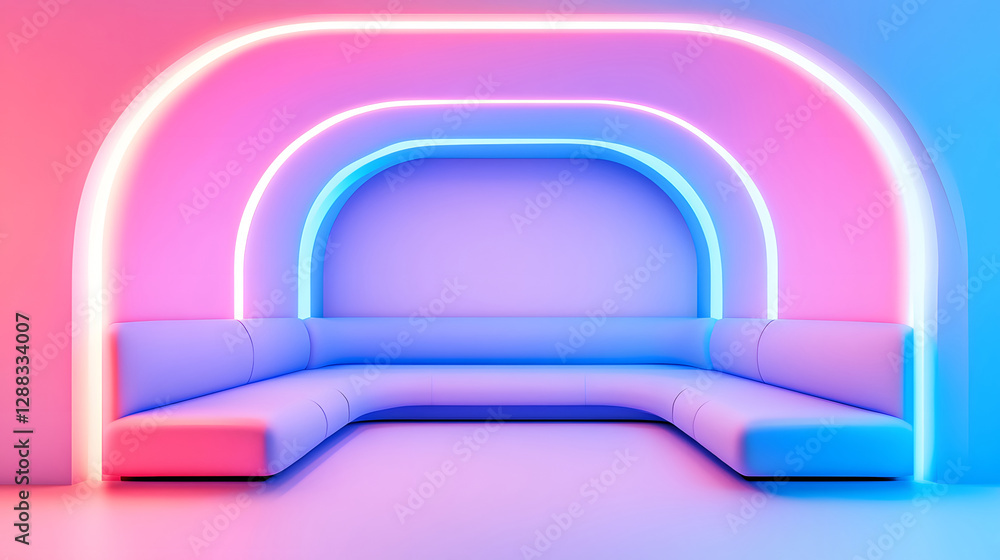 3D rendering of sci-fi stretch background with geometric tunnel and neon lines, 3d rendering concept illustration 3D rendering of sci-fi stretch background with geometric tunnel and neon lines, 3d rendering concept illustration