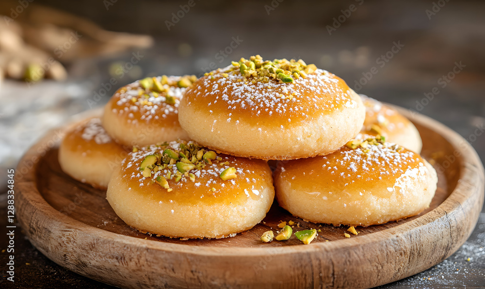  traditional Balkan Urmašice cookies on wooden plate, Generative AI
