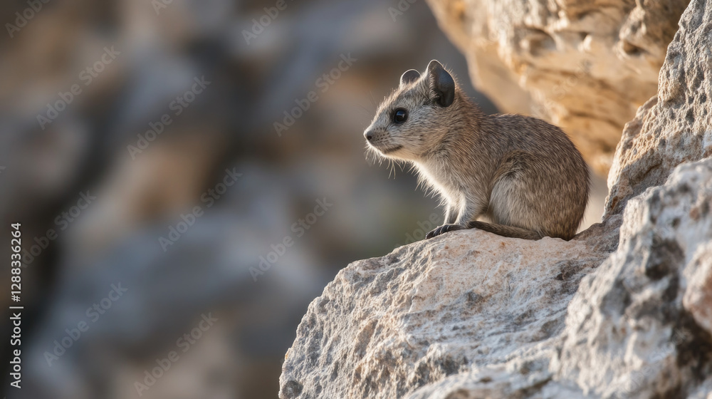 A tiny rock hyrax perched on a rocky ledge A tiny rock hyrax perched on a rocky ledge