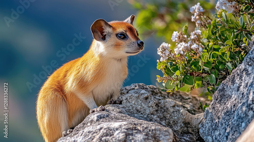 A tiny rock hyrax perched on a rocky ledge