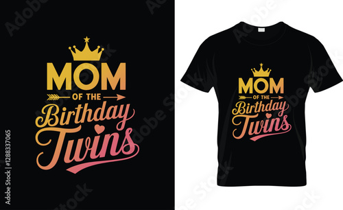 Mom Of The Birthday Twins Kids Party T-Shirt Design
