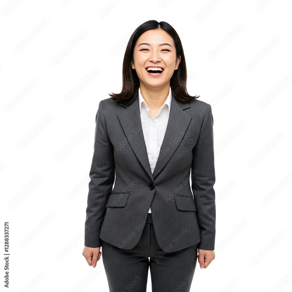 young asian business woman laughing, isolated on white background. Female corporate leader, Lady boss.