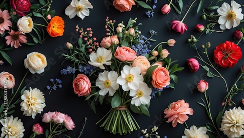 Wallpaper Mural A vibrant floral arrangement with various flowers on a dark background, showcasing colors like pink, white, and orange, exuding beauty and elegance Torontodigital.ca