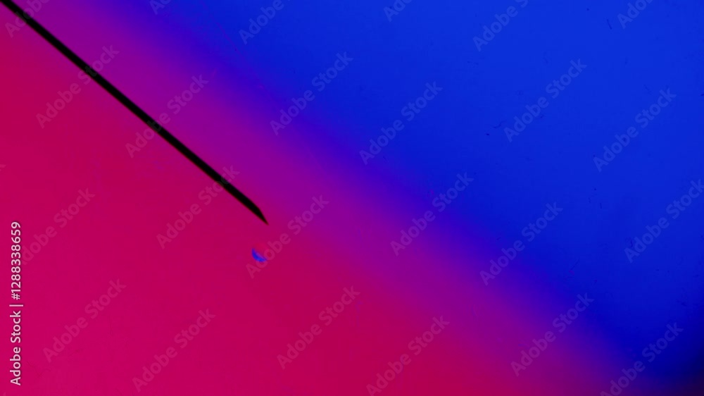 drops from a needle on a blue-red gradient background. High resolution footage 4k. drops from a needle on a blue-red gradient background. High resolution footage 4k.