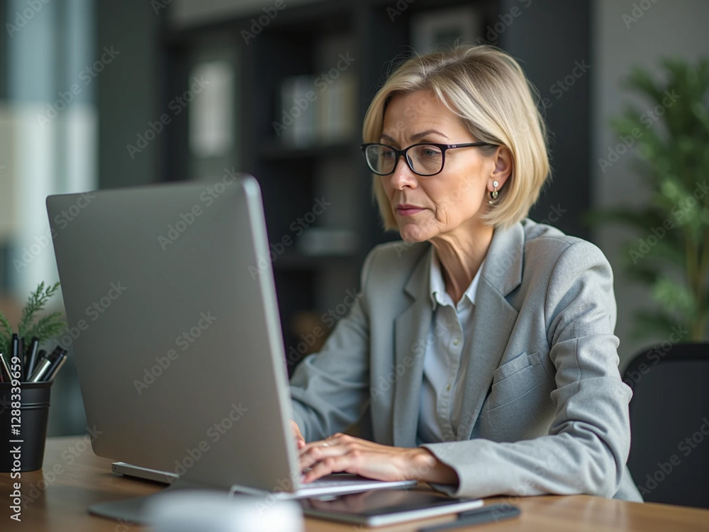 Focused Businesswoman Working Late at Night on Computer in Office
Focused Businesswoman Working Late at Night on Computer in Office