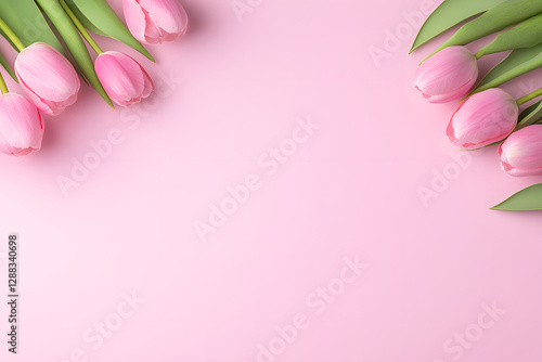 Tulips and gift boxes on white background top view, Valentine's Day thanksgiving concept illustration