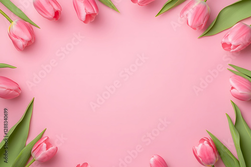 Tulips and gift boxes on white background top view, Valentine's Day thanksgiving concept illustration