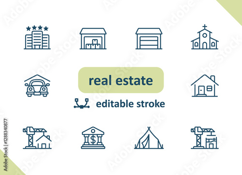 Real estate icons. House, buildings, home vector icon set