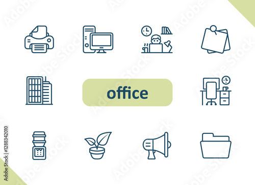 Office icons. Career, job, workplace, cubicle vector icon set