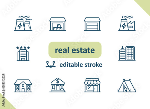 Real estate icons. House, buildings, home vector icon set