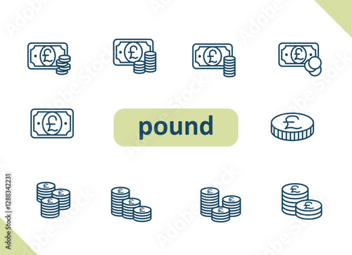 Pound icons. Money, currency, pound sterling, cash, payment, investment, savings vector icon set