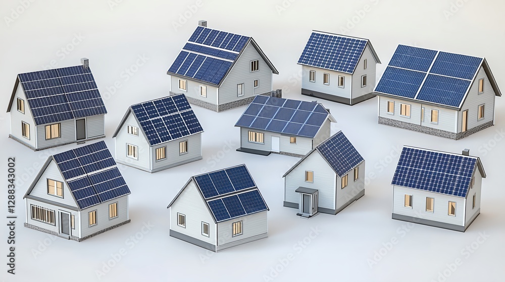 Fototapeta premium Modern Eco-Friendly Sustainable House Models with Solar Panels