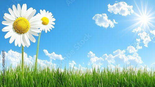 Two Daisies in Sunny Field