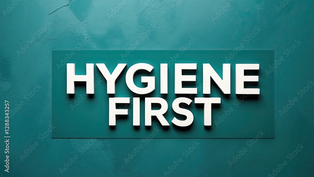Fototapeta premium A 3D text display emphasizing the importance of hygiene with a modern turquoise background, promoting cleanliness and health