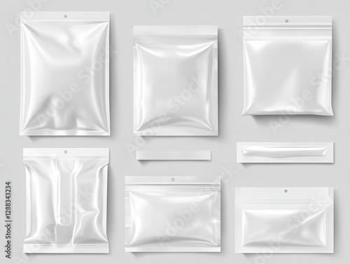 Collection of Various Blank White Foil Food Packaging Mockups Set