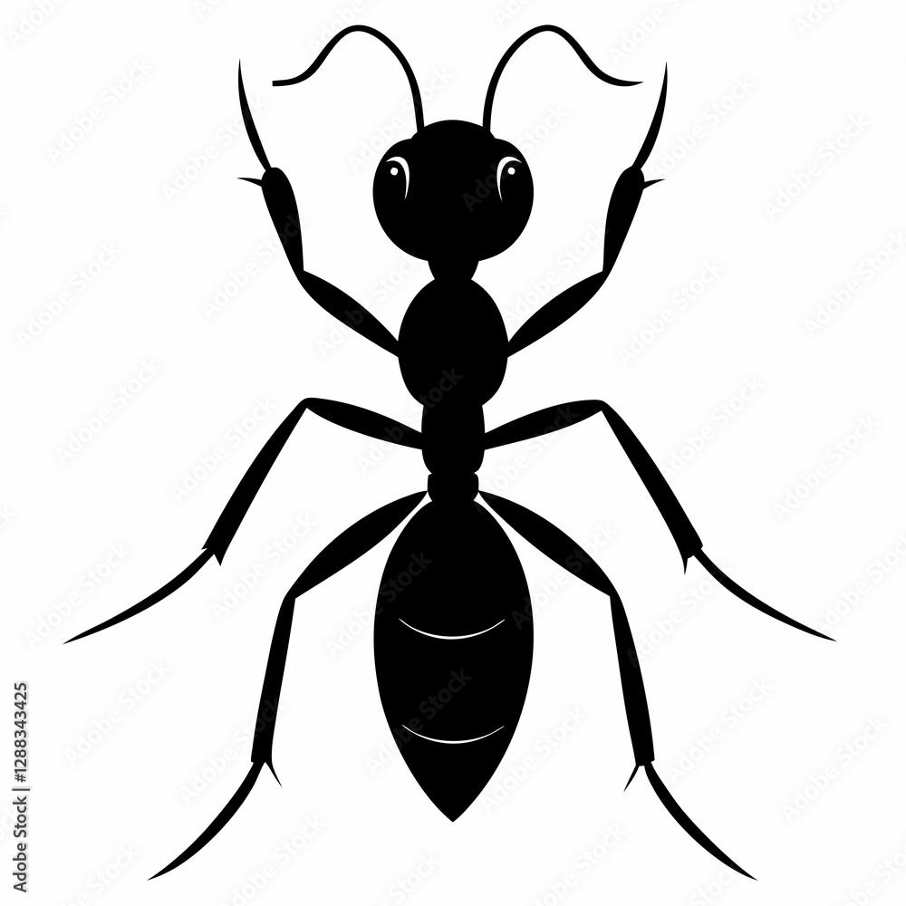 Intricate Ant Silhouette in Black Vector, Crisp White Background Intricate Ant Silhouette in Black Vector, Crisp White Background