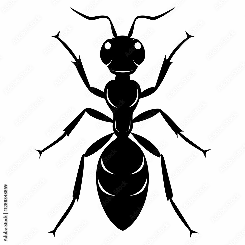 Intricate Ant Silhouette in Black Vector, Crisp White Background Intricate Ant Silhouette in Black Vector, Crisp White Background