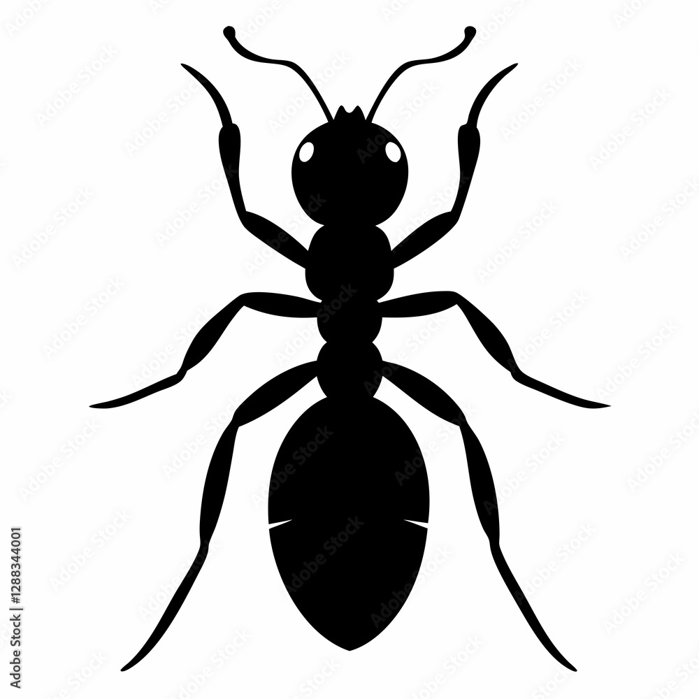 Intricate Ant Silhouette in Black Vector, Crisp White Background Intricate Ant Silhouette in Black Vector, Crisp White Background