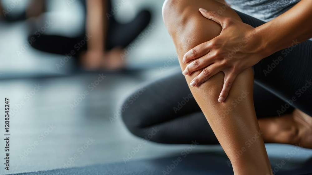 Knee pain experienced during a yoga class. Featuring discomfort and adaptation Knee pain experienced during a yoga class. Featuring discomfort and adaptation