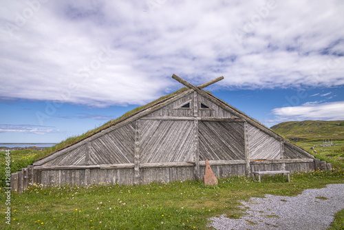 Old Viking houses at Norstead village, L'Anse aux Meadows, Newfoundland and Labrador, Canada