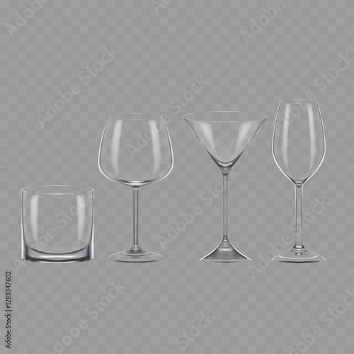 Set of Different Transparent Glasses Mockups