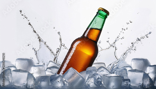 Obraz na płótnie Beer Bottle with water drops and ice w salonie