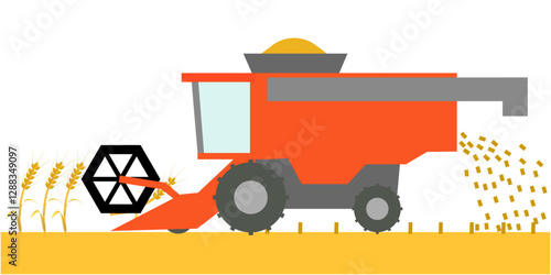 Clip art of combine harvester cutting wheat