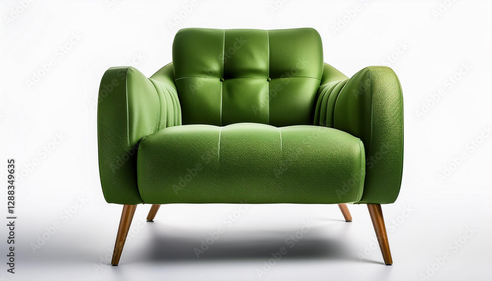 Comfortable green armchair on white background.