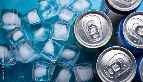 Obraz na płótnie Cold silver cans of beer in ice cubes w salonie