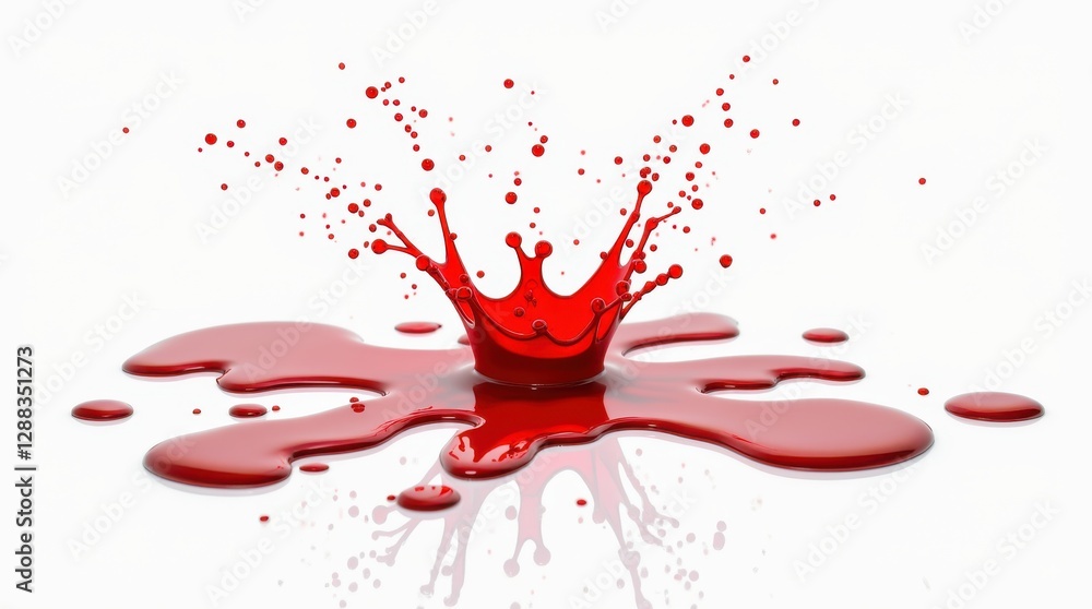 Dramatic red splashes creating a vivid crown shape on a pristine white surface evoke emotions of intensity and contrast Dramatic red splashes creating a vivid crown shape on a pristine white surface evoke emotions of intensity and contrast