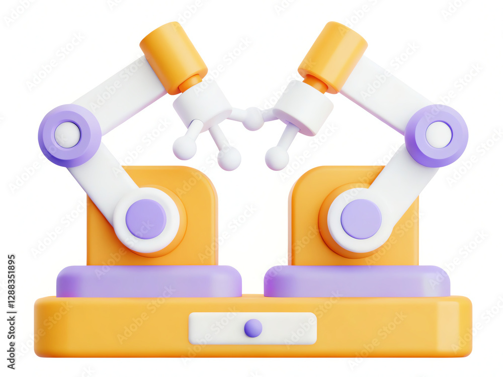 Colorful robotic arms engaged in an innovative assembly process. Colorful robotic arms engaged in an innovative assembly process.