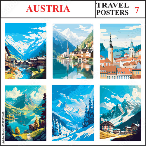 Austria Solden Salzkammergut Graz Travel Poster Wall Art Print Collection Set Part 7