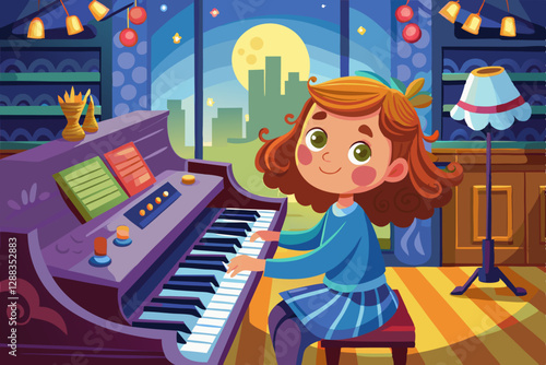 vector of  A girl playing the piano