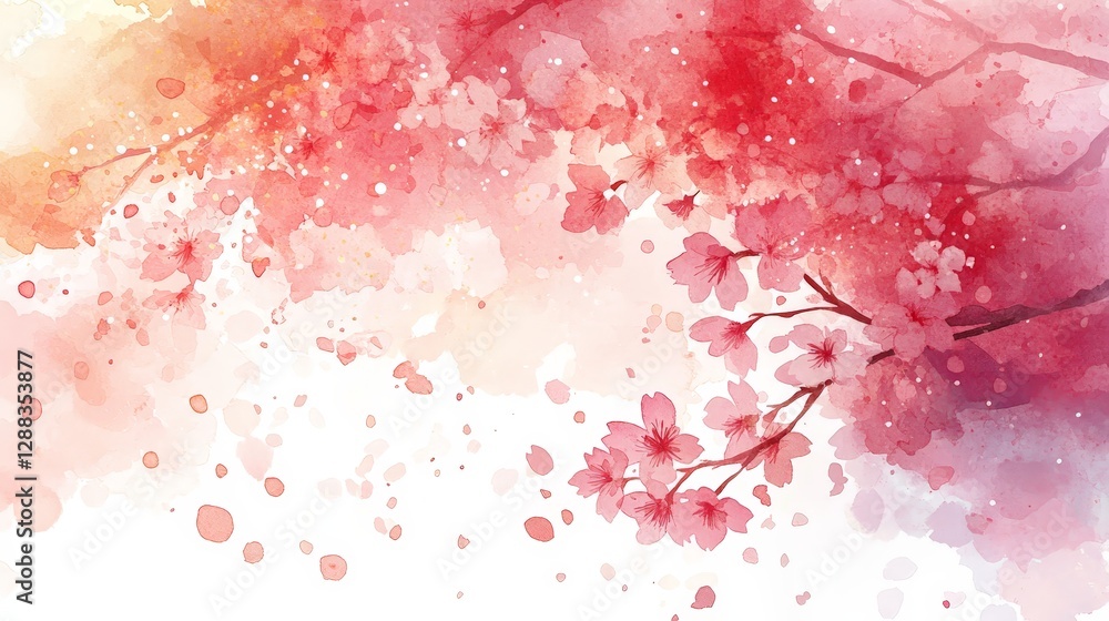 A vibrant watercolor illustration of cherry blossoms in pink and red hues. A vibrant watercolor illustration of cherry blossoms in pink and red hues.