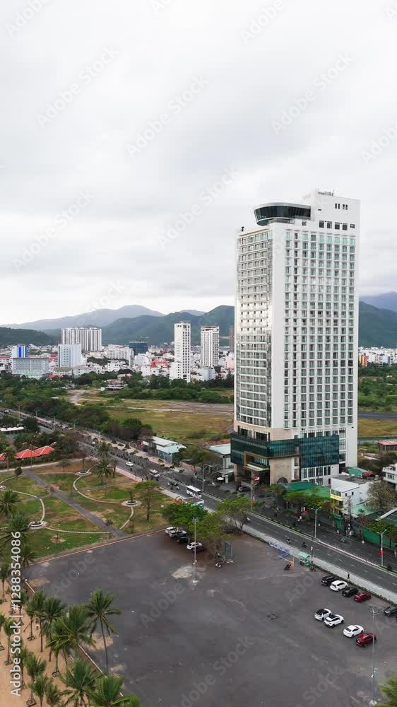 Aerial View Pan of the Beautiful Beach in Nha Trang. Aerial View Pan of the Beautiful Beach in Nha Trang.
