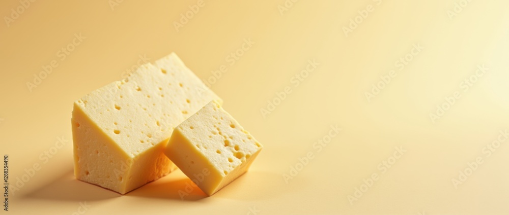 Delicate tofu cheese placed artistically on a soft beige background creating a serene and inviting atmosphere for culinary inspiration Delicate tofu cheese placed artistically on a soft beige background creating a serene and inviting atmosphere for culinary inspiration
