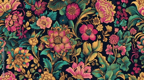 Wallpaper Mural Luxurious Floral Embroidery Pattern  Vintage Textile Design Torontodigital.ca