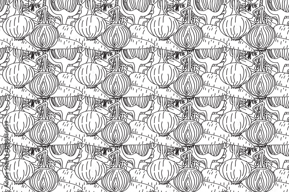 Line art seamless pattern with carrots, onions, beets vector illustration. Hand drawn outline repeating vegetables pattern background. Graphic design for Cover Coloring Book Textile Fashion Print Card Line art seamless pattern with carrots, onions, beets vector illustration. Hand drawn outline repeating vegetables pattern background. Graphic design for Cover Coloring Book Textile Fashion Print Card