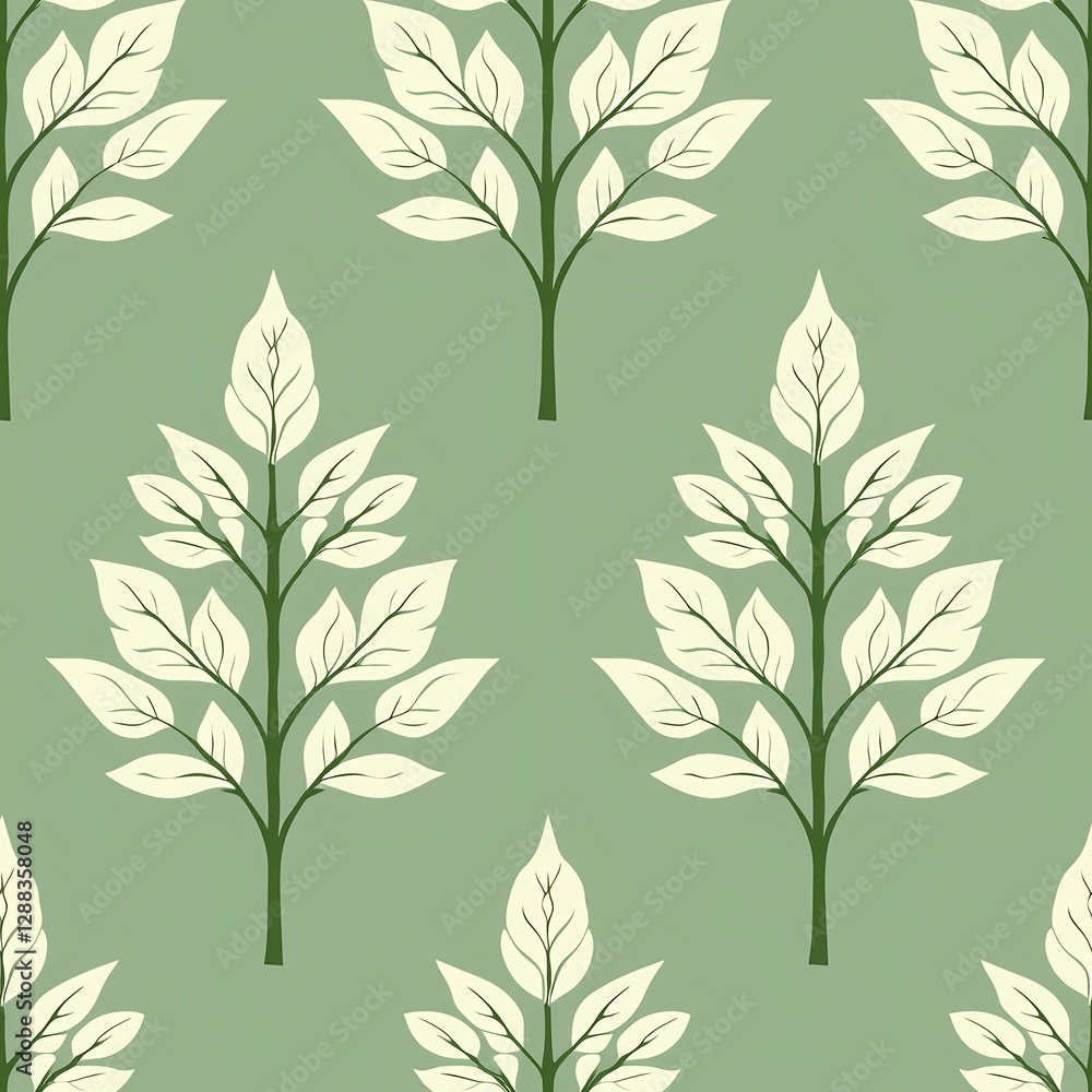 Naklejka premium Seamless pattern of plants with circular leaves on a sage background