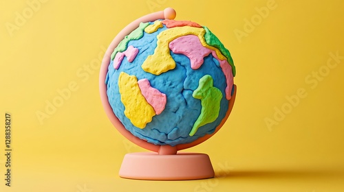Colorful Playdough Globe on Bright Yellow Background Displaying Earth