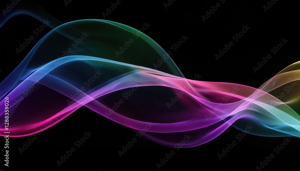 Fototapeta premium Abstract ripples of translucent smoke in soft and vivid colors on a bright black surface 