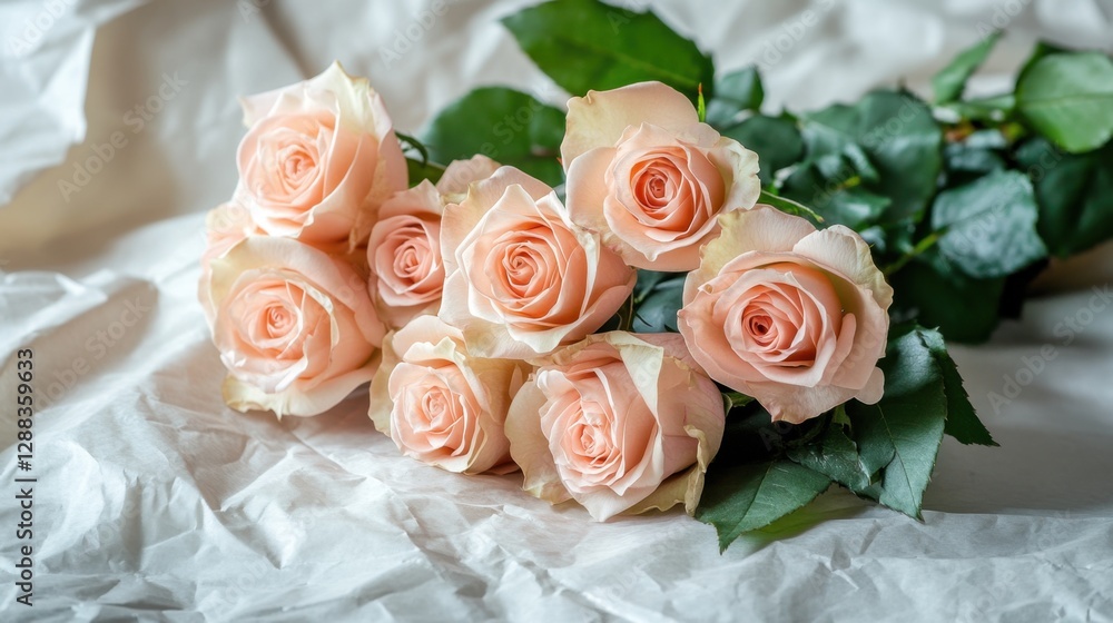 A charming bouquet of pink roses on a white canvas, perfect for a delicate and romantic aesthetic A charming bouquet of pink roses on a white canvas, perfect for a delicate and romantic aesthetic